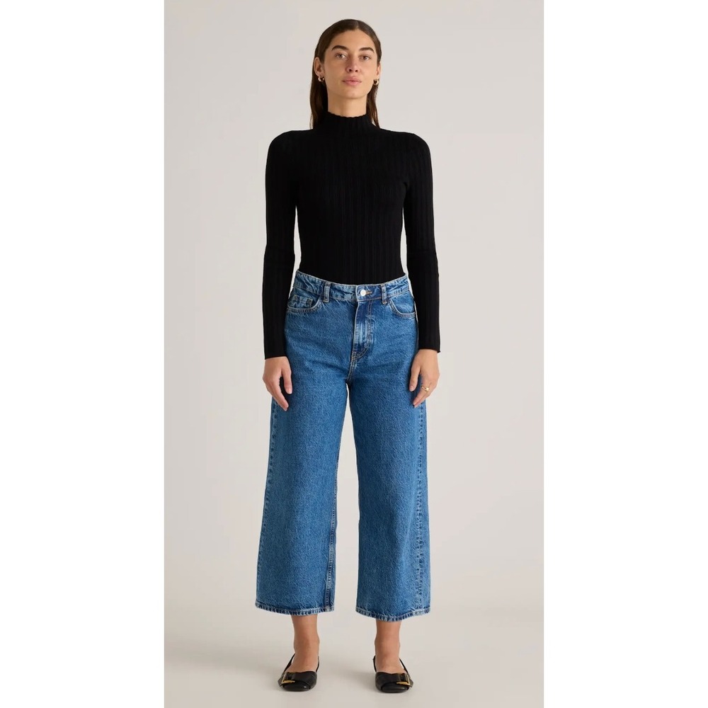 Quince Cotton Cashmere Ribbed Turtleneck Bodysuit Black Ribbed Soft Size S‎ NWT
